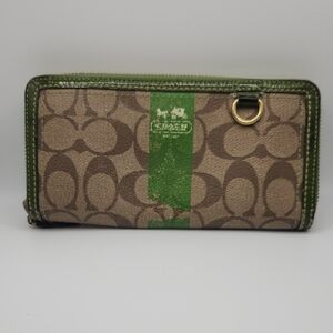 Coach Green and Brown Signature Wallet